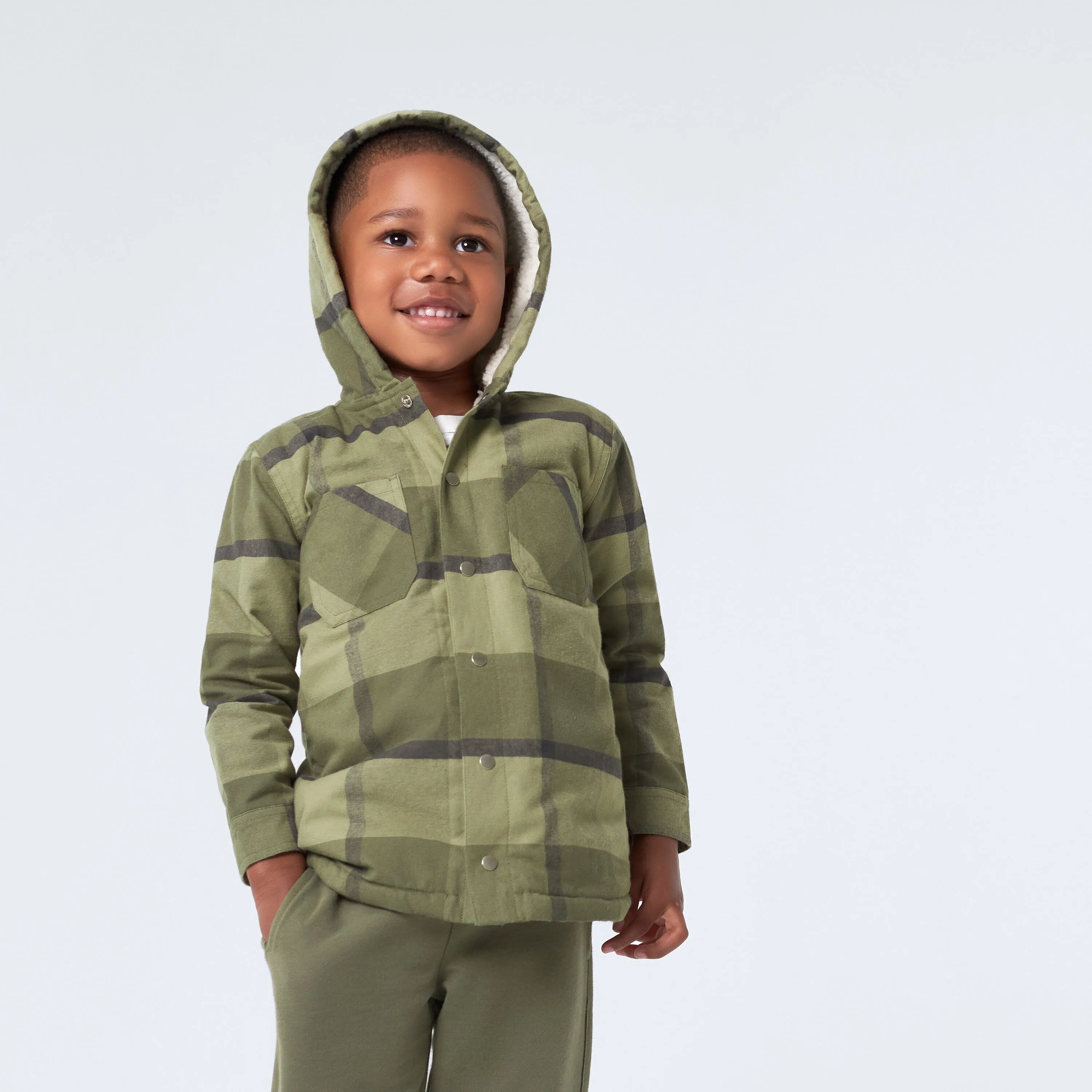 2-Piece Infant & Toddler Boys Sage Green Plaid Flannel Jacket & Jogger Set