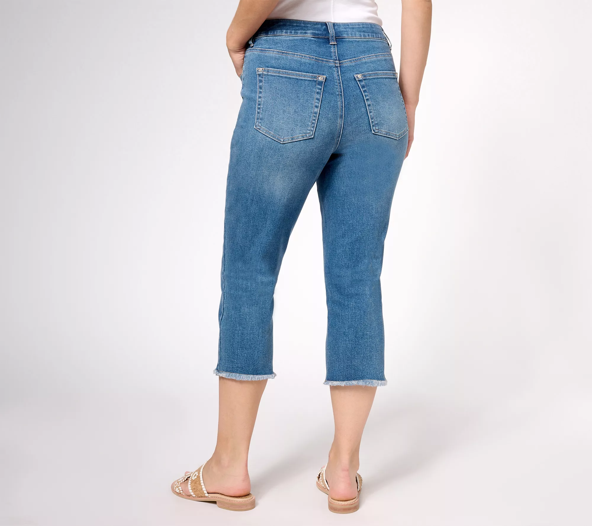 "As Is" Belle by Kim Gravel Tall TruTemp Capri Jeans with Frayed Hem