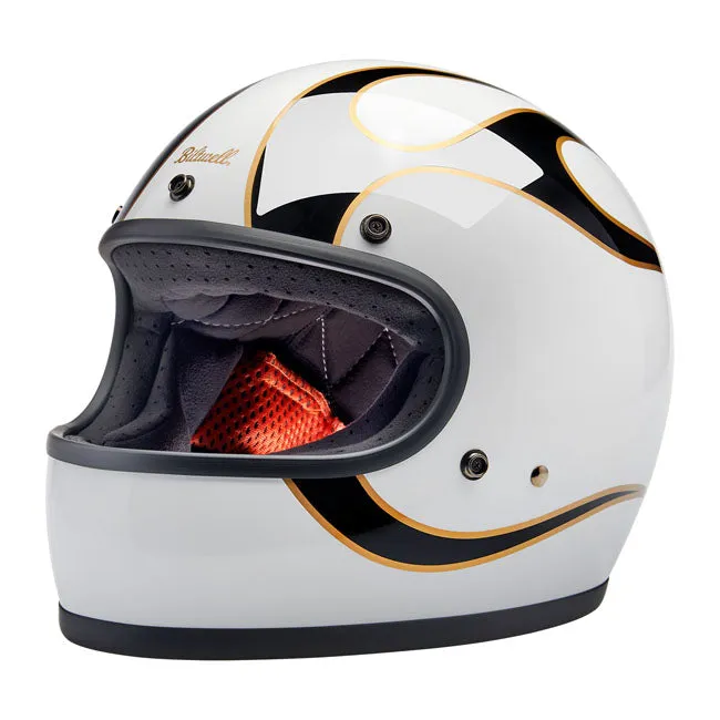 BILTWELL GRINGO HELMET GLOSS WHITE/BLACK FLAMES