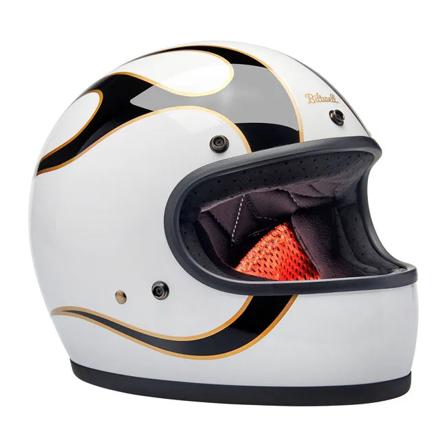 BILTWELL GRINGO HELMET GLOSS WHITE/BLACK FLAMES