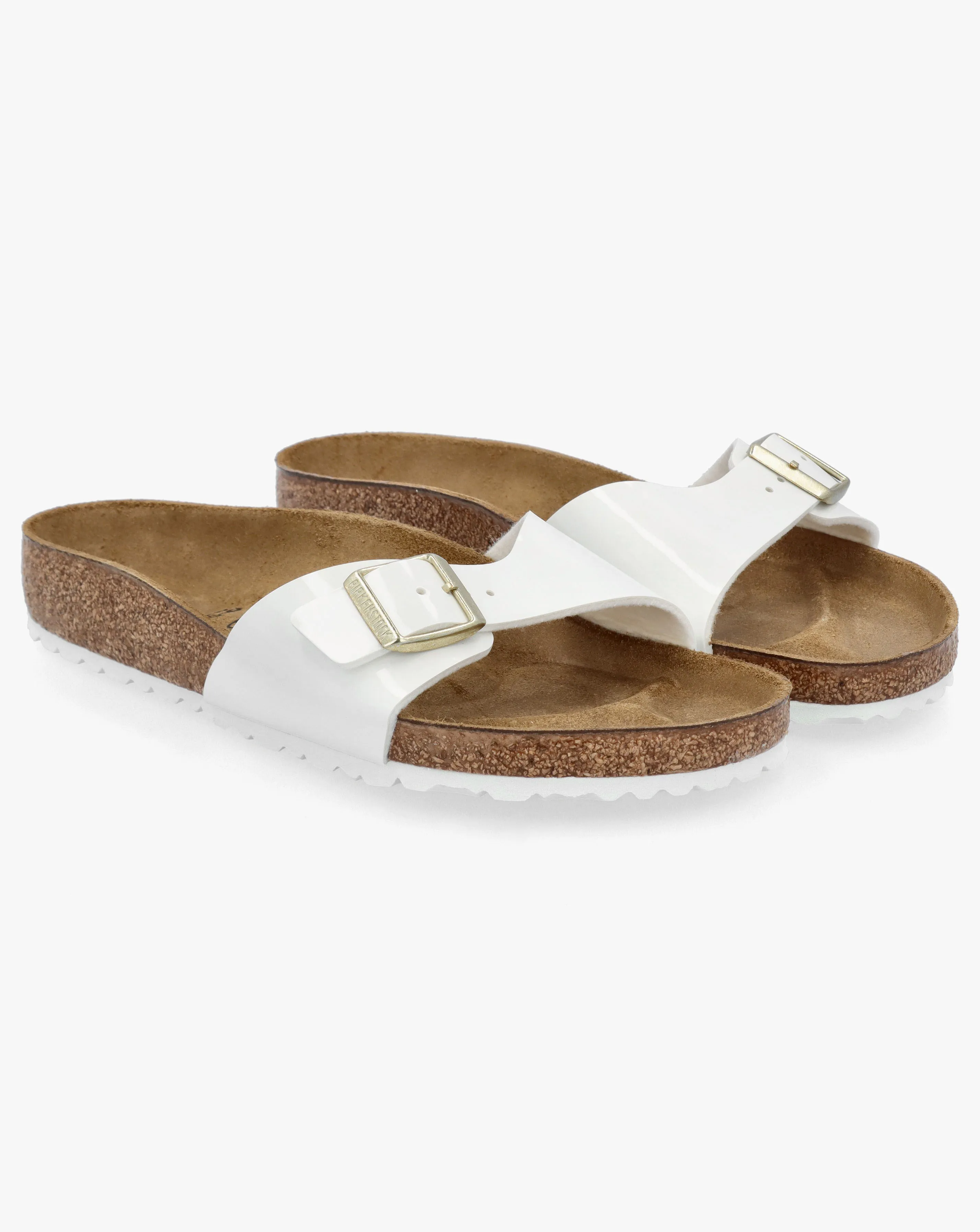 Birkenstock Madrid White Patent Birko Flor Mules Regular Width | Simply Be