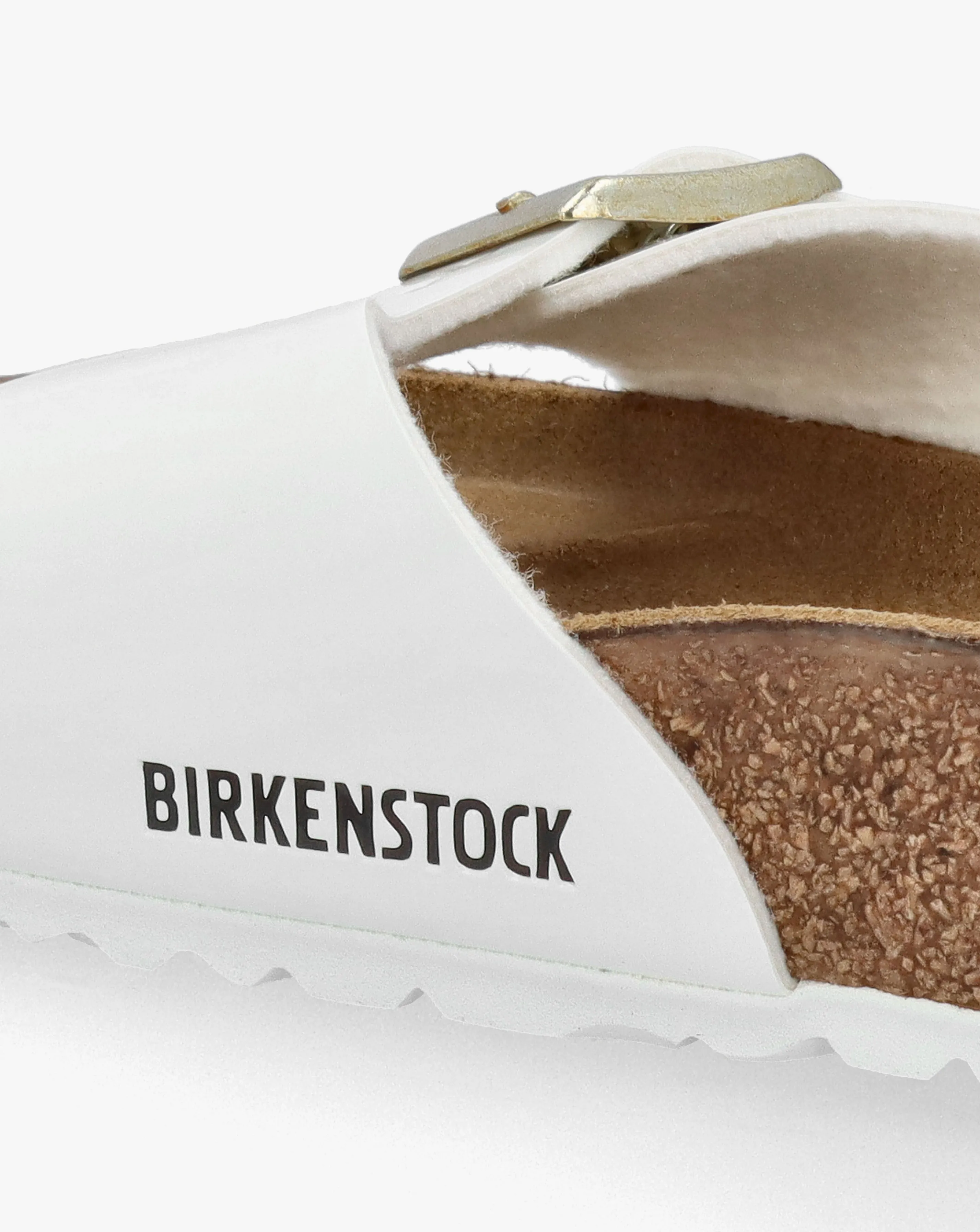 Birkenstock Madrid White Patent Birko Flor Mules Regular Width | Simply Be