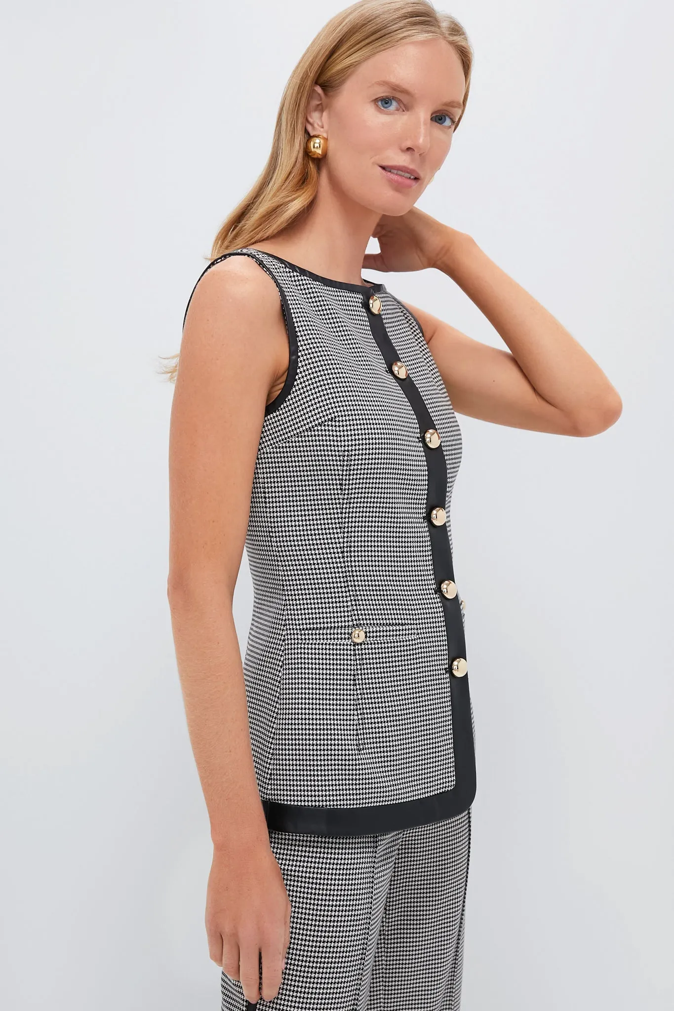 Black and White Check Cressida Sleeveless Button Top