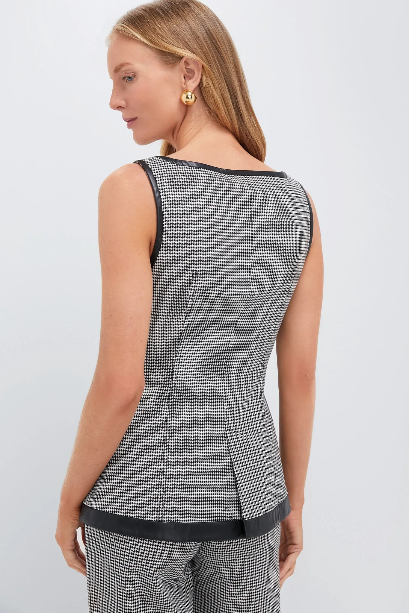 Black and White Check Cressida Sleeveless Button Top