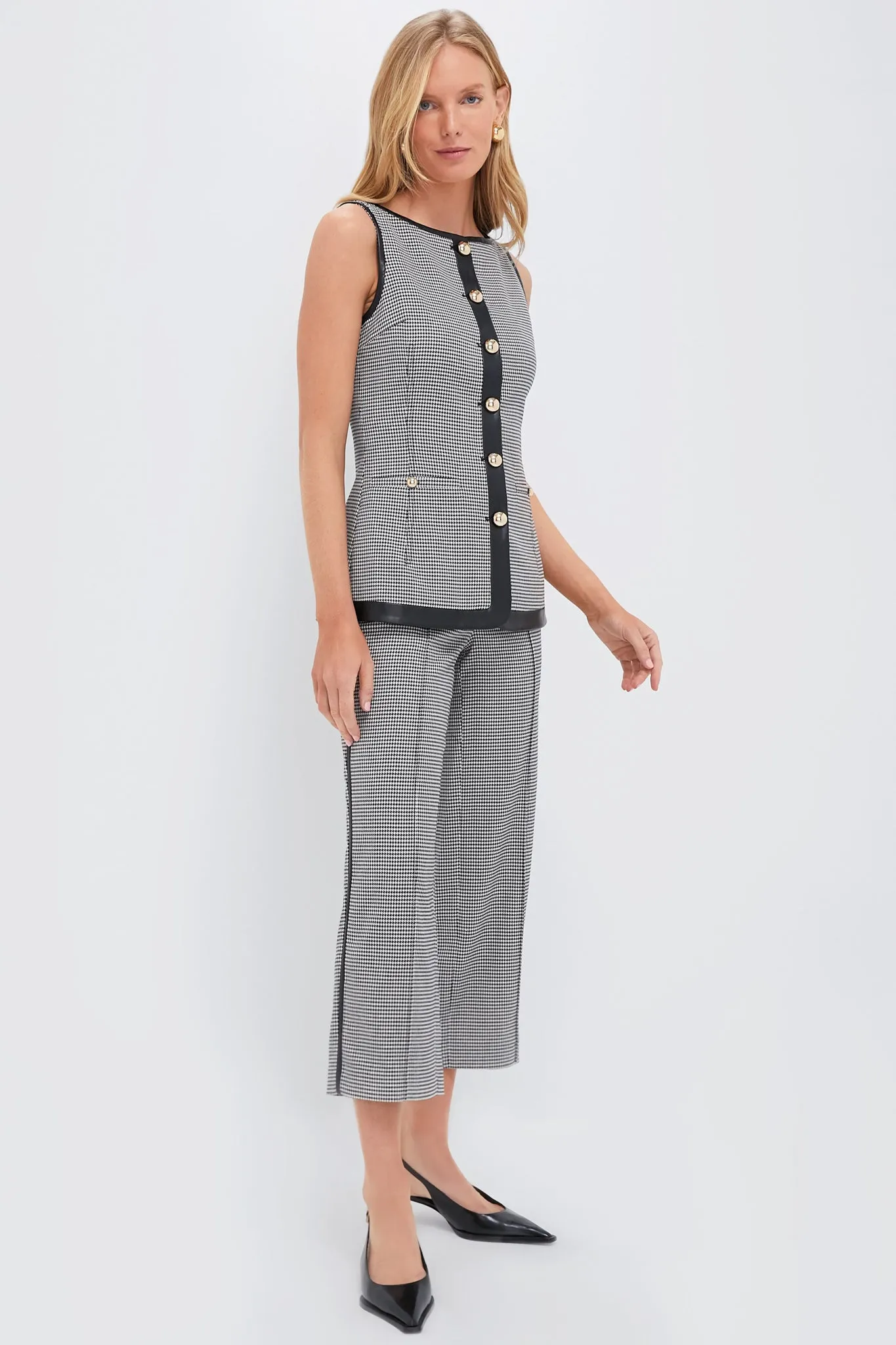 Black and White Check Cressida Sleeveless Button Top