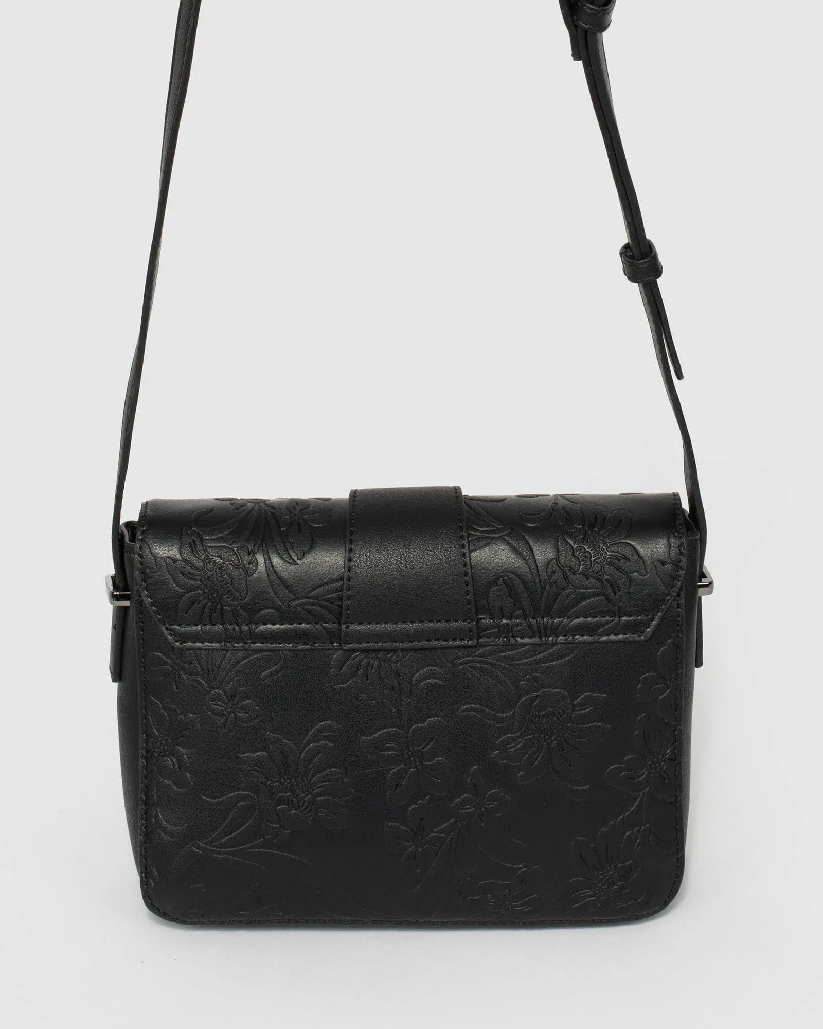 Black Mona Ring Embossed Crossbody Bag