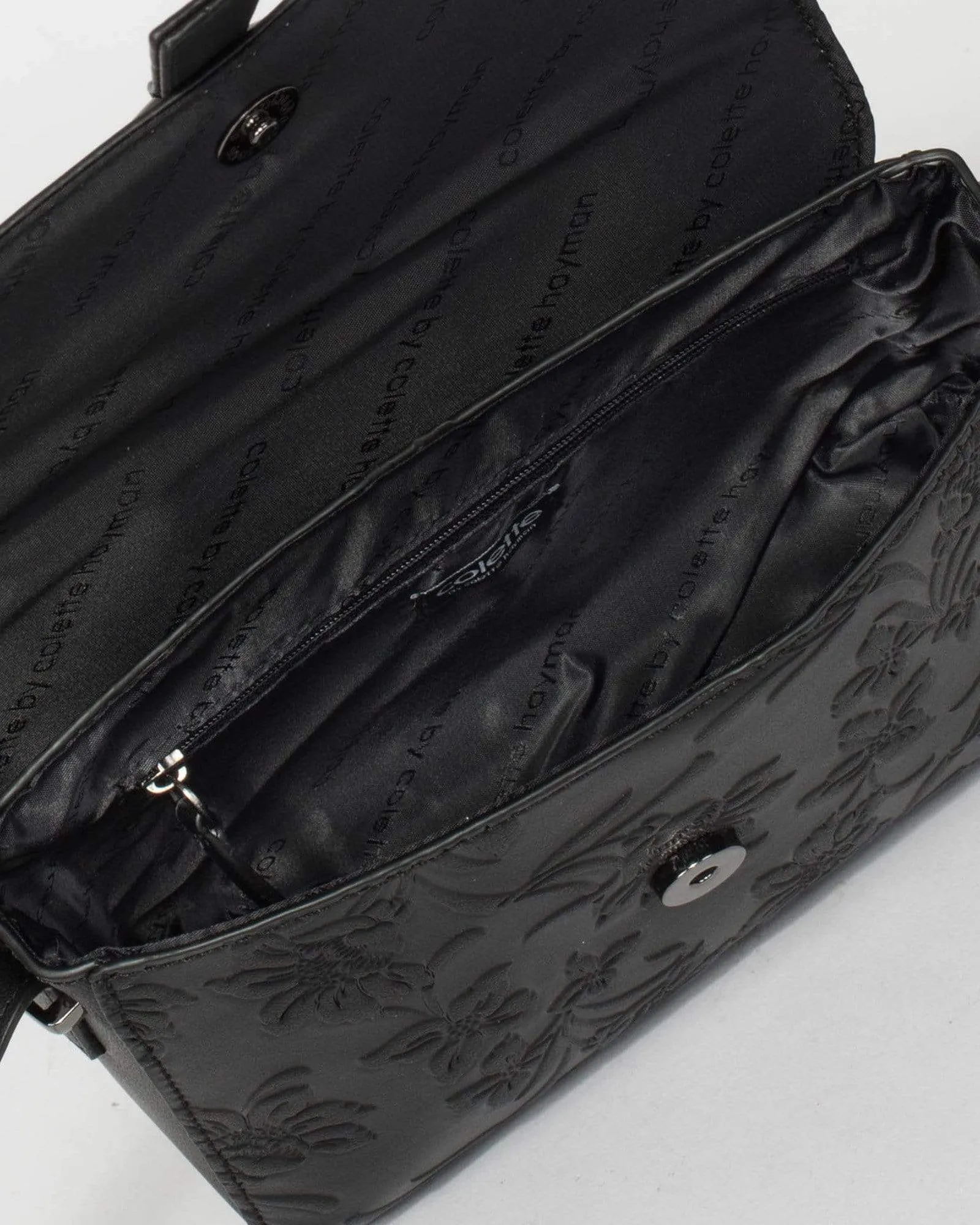 Black Mona Ring Embossed Crossbody Bag