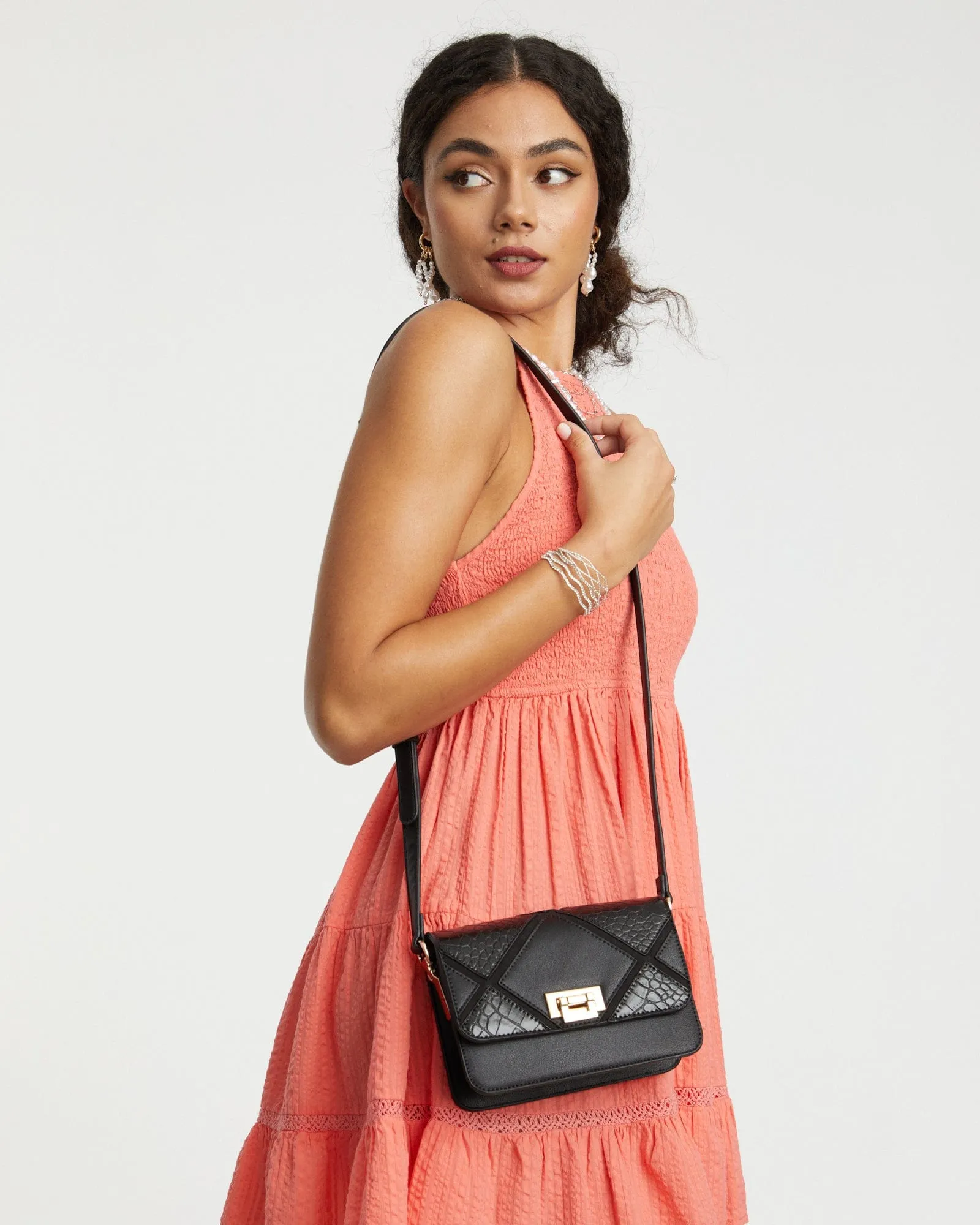 Black Rafaela Lock Crossbody Bag