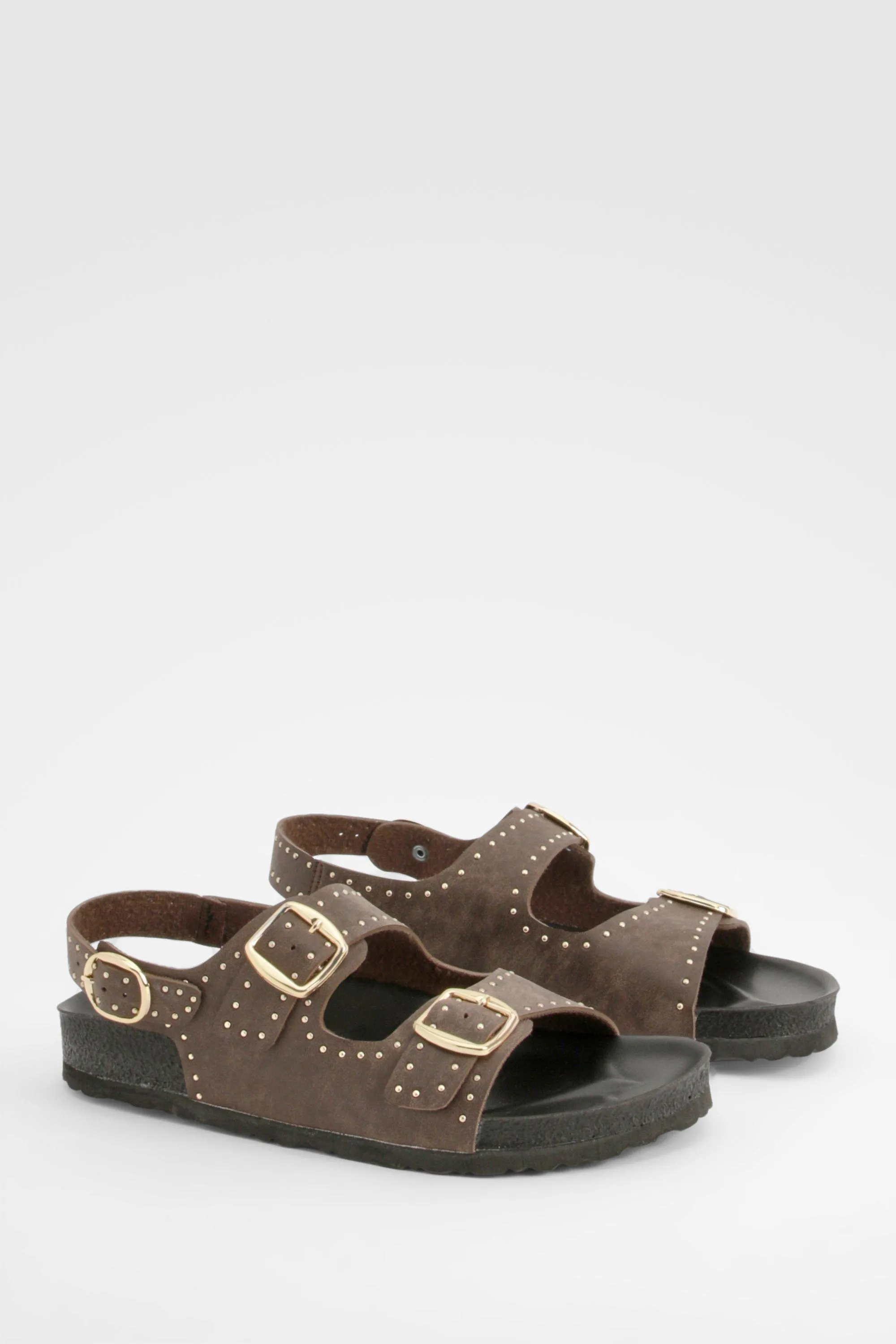 Burnished Pu Studded Double Strap Dad Sandals