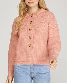 Button Down Sweater with Collar