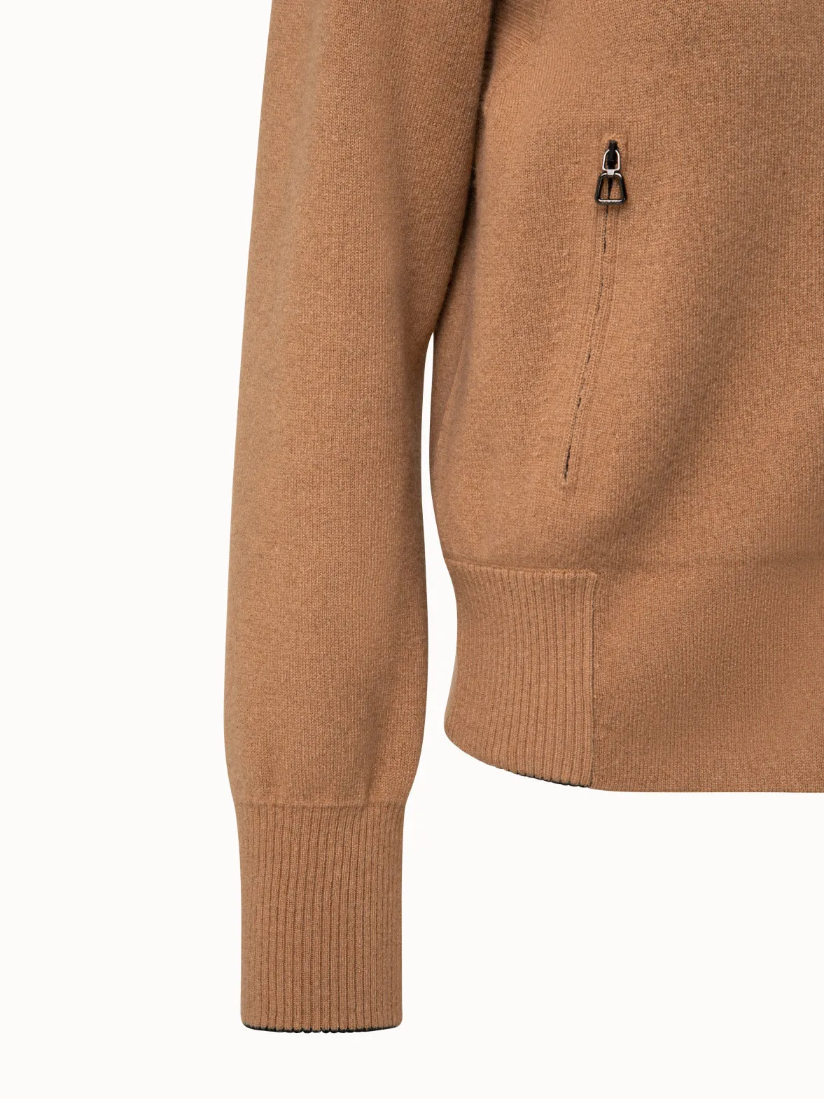 Cashmere Double Face Ribbed Inset Zip Cardigan