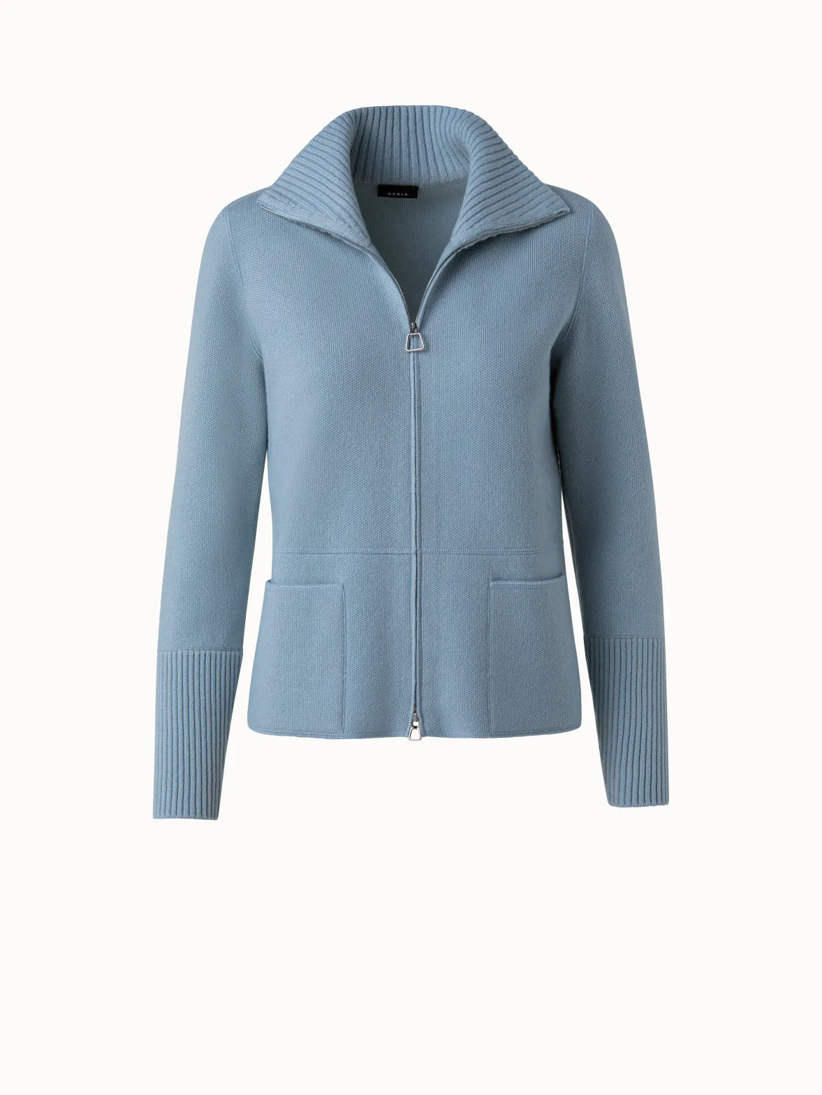 Cashmere Silk Knit Zip Cardigan