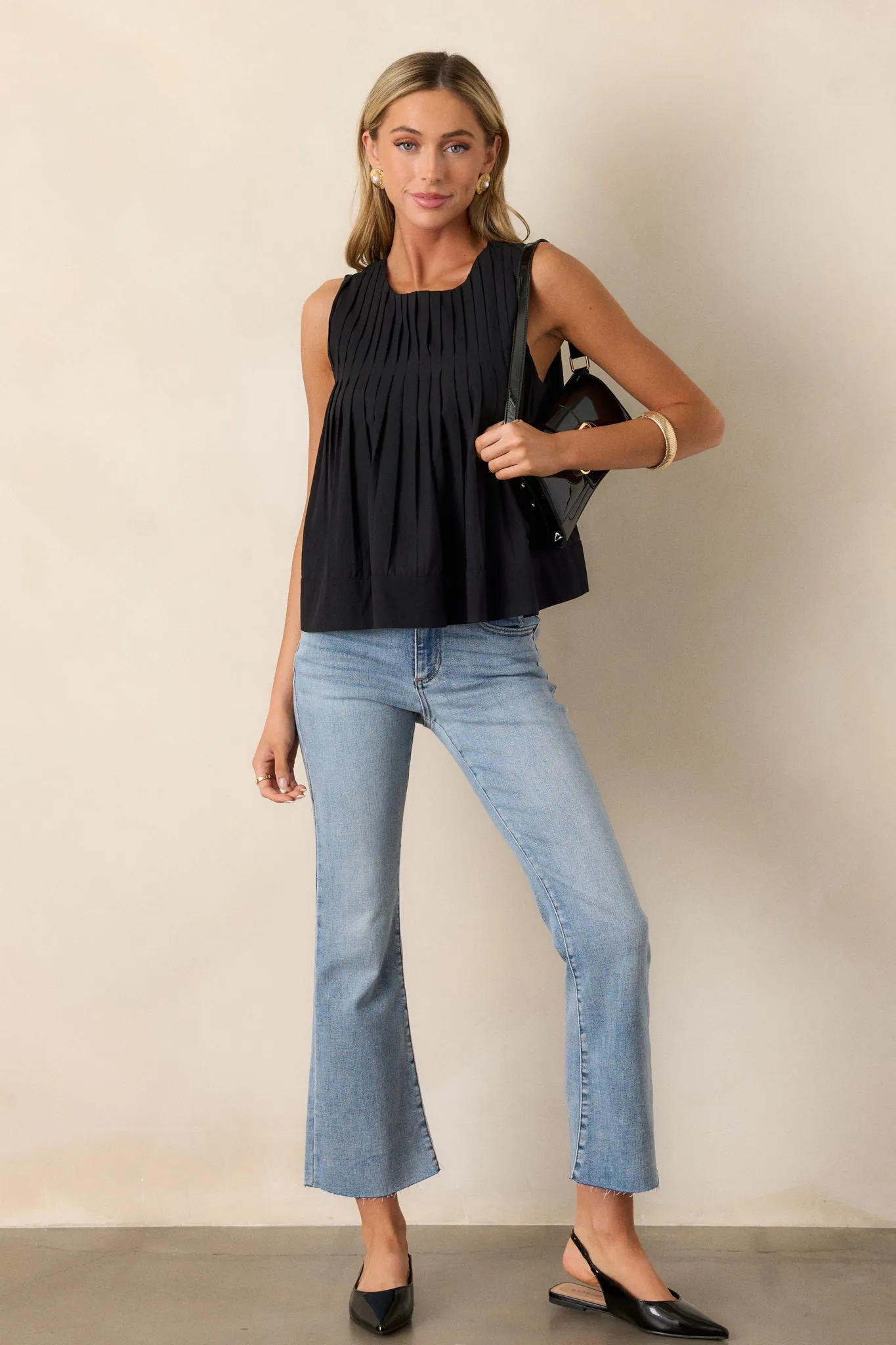 Class Act Black Pleated Sleeveless Top