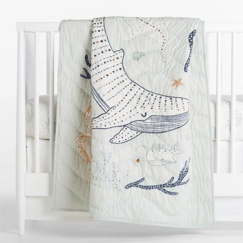 Crate&Barrel Aquatic Life Organic Cotton Baby Crib Quilt