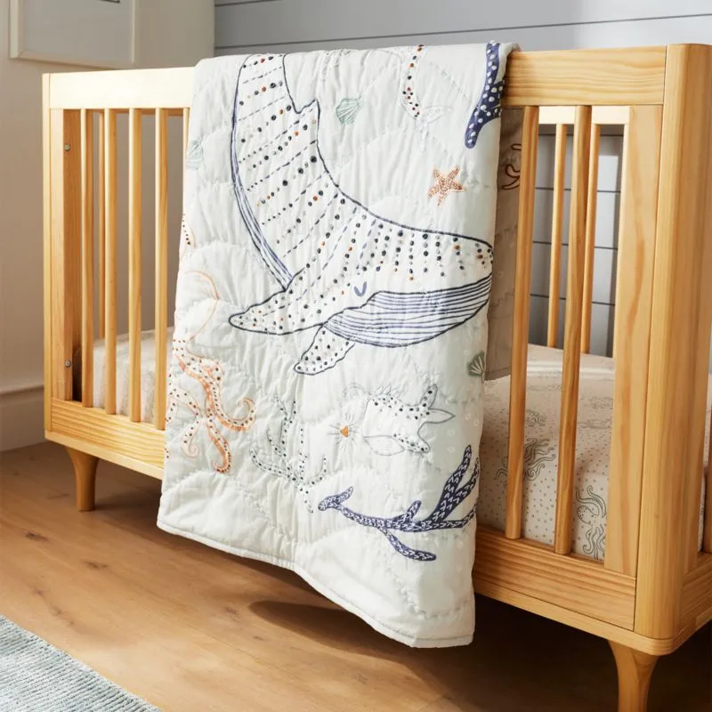 Crate&Barrel Aquatic Life Organic Cotton Baby Crib Quilt