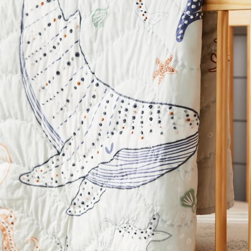 Crate&Barrel Aquatic Life Organic Cotton Baby Crib Quilt