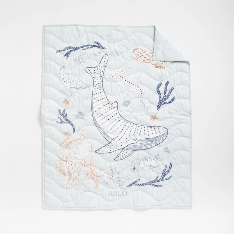 Crate&Barrel Aquatic Life Organic Cotton Baby Crib Quilt