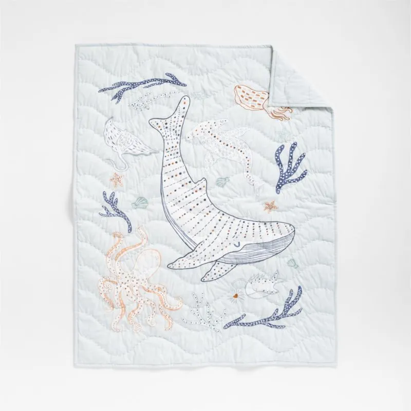 Crate&Barrel Aquatic Life Organic Cotton Baby Crib Quilt