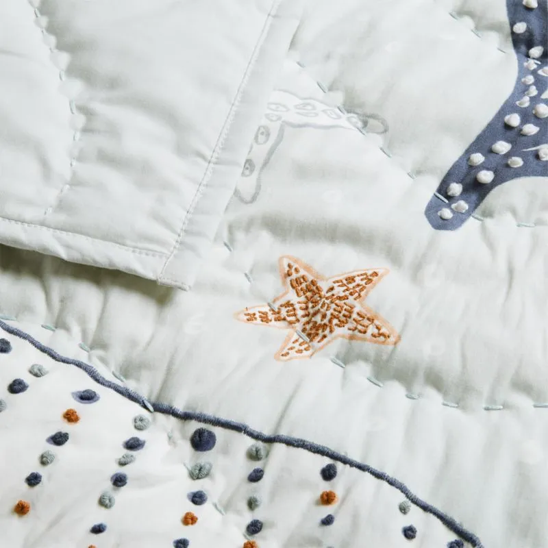 Crate&Barrel Aquatic Life Organic Cotton Baby Crib Quilt