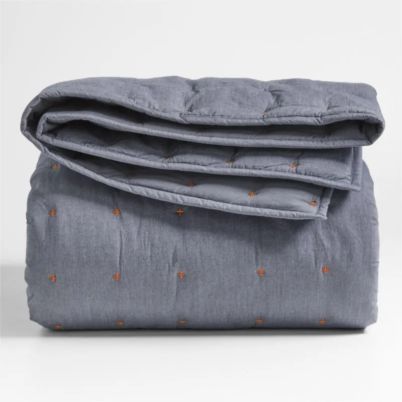 Crate&Barrel Classic Chambray Ashen Blue Cotton Kids Twin Quilt