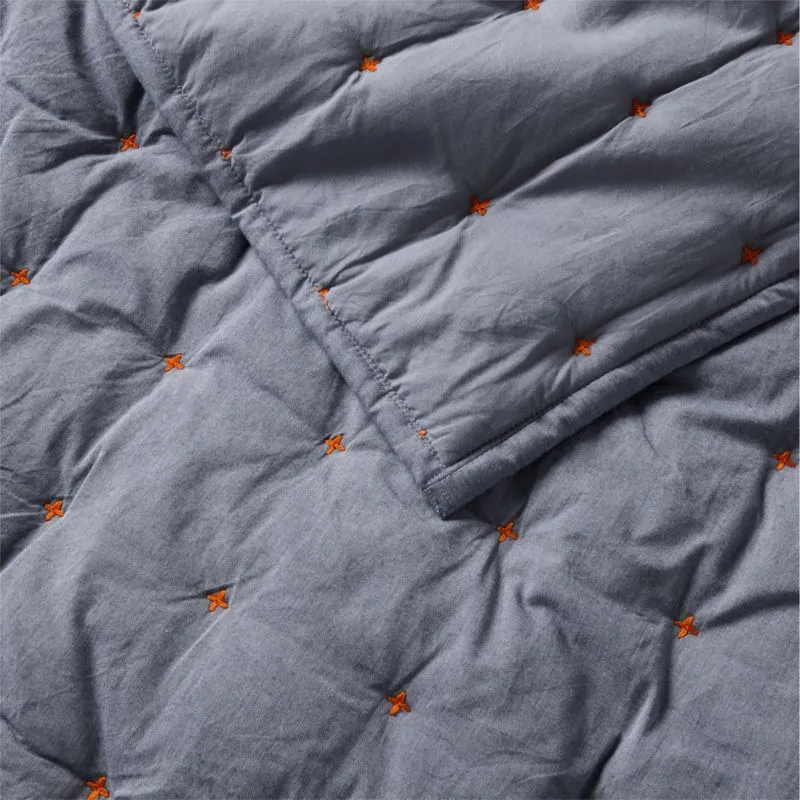 Crate&Barrel Classic Chambray Ashen Blue Cotton Kids Twin Quilt