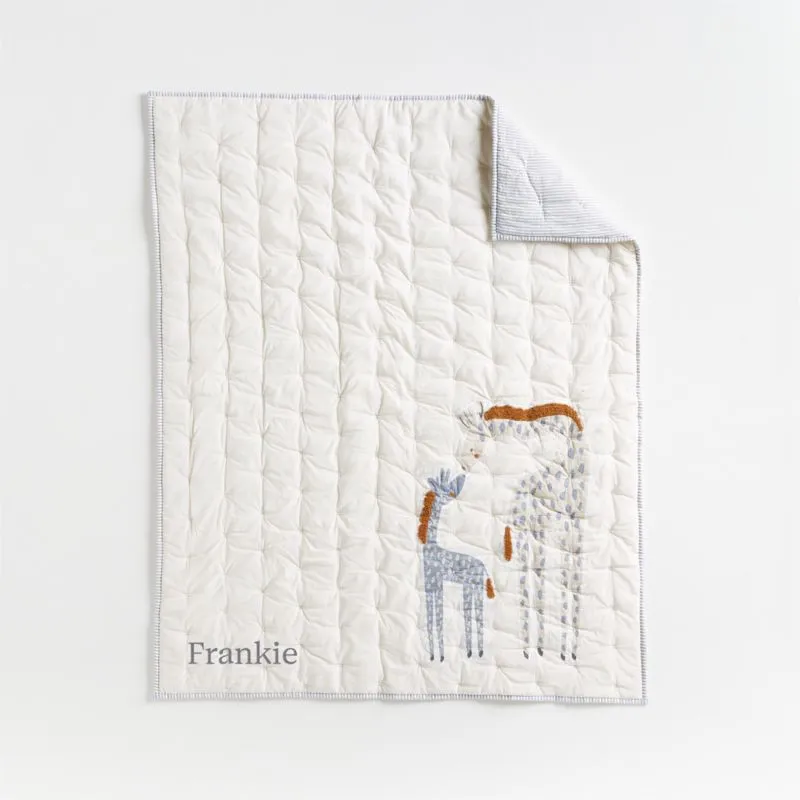 Crate&Barrel Giraffe Embroidered Hand-Quilted Organic Cotton Baby Crib Quilt