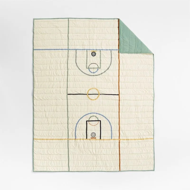 Crate&Barrel Modern Basketball Organic Cotton Kids Twin Quilt