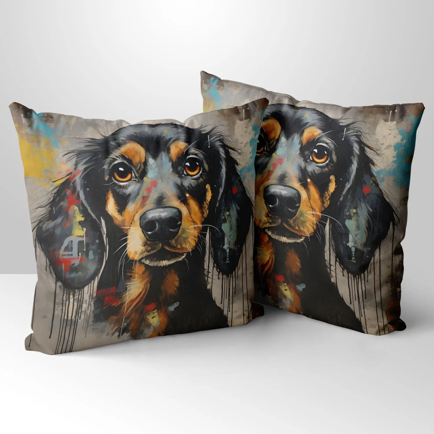 Dachshund Drip Hand Made Poly Linen Cushions, Linen