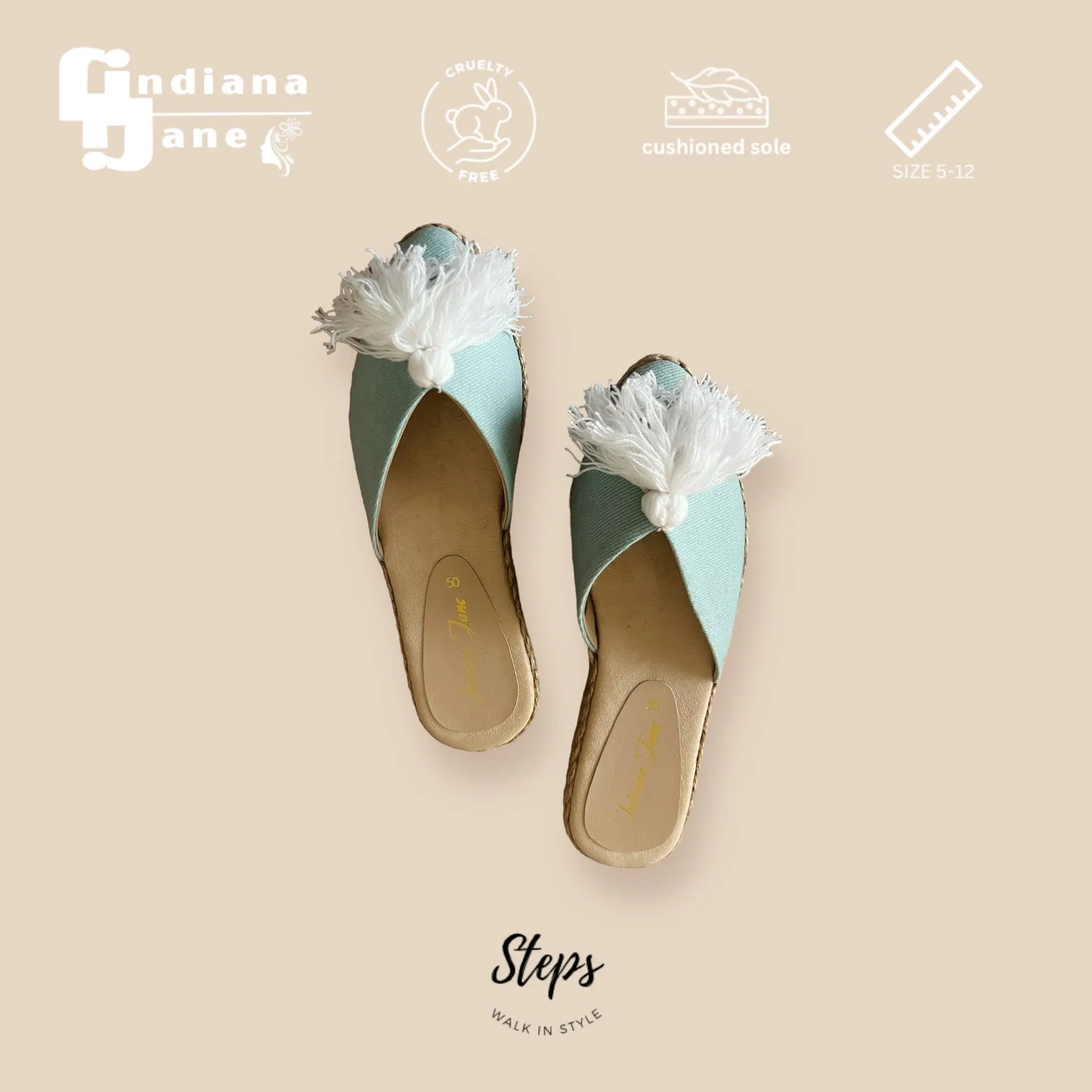 DAHLIA Seafoam Tassel Abaca Mules