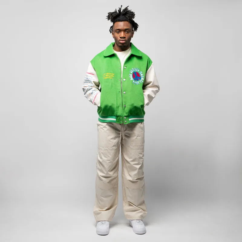 Diet Starts Monday Arts District Varsity Jacket - Green/Cream