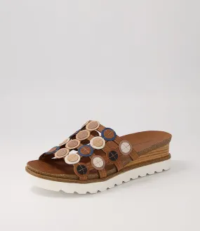 DJANGO & JULIETTE Badabing Tan Multi Leather Mules