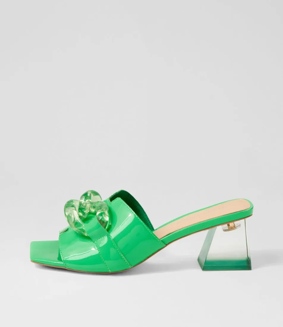 DJANGO & JULIETTE Rulie Lime Patent Leather Mules