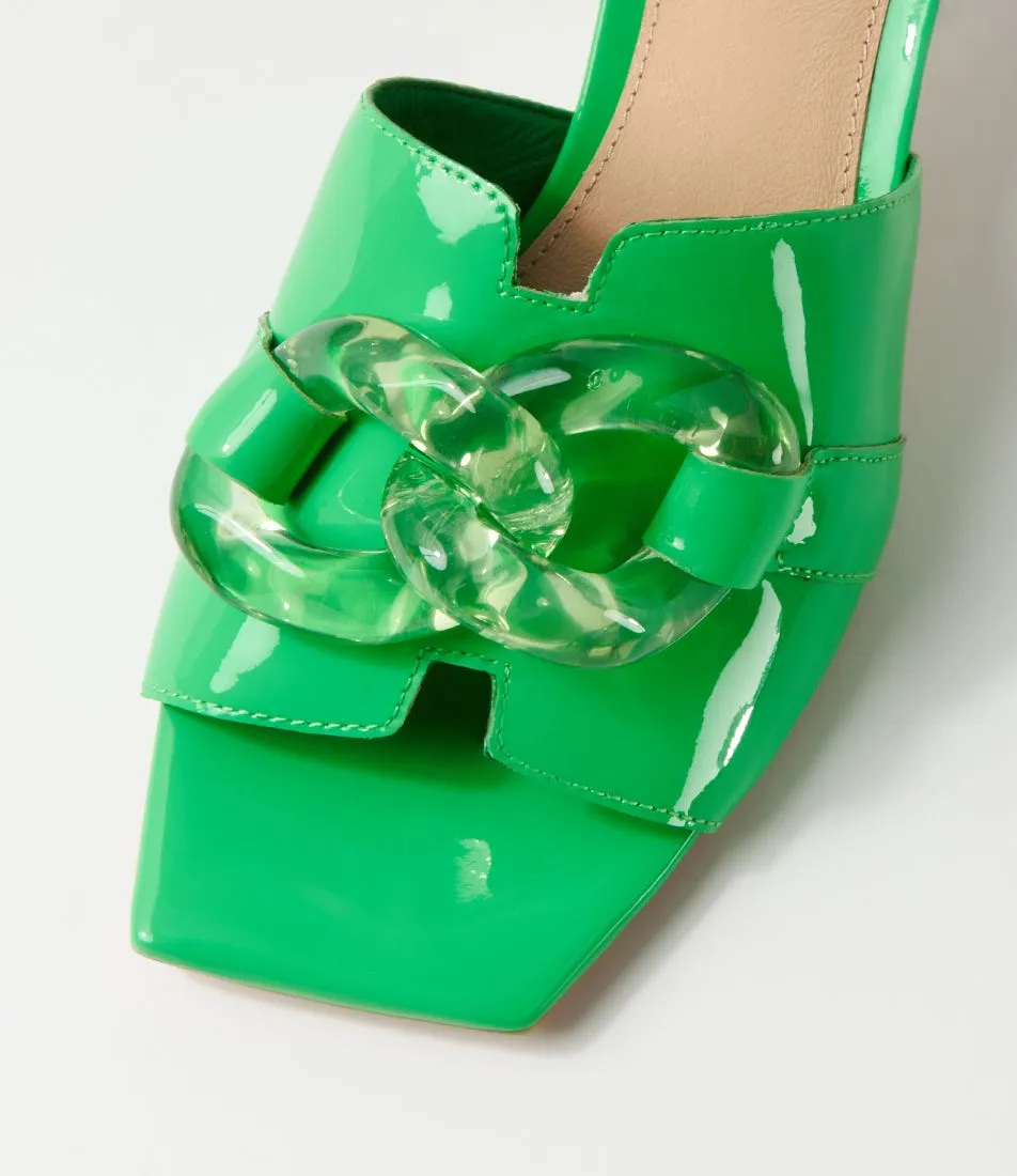 DJANGO & JULIETTE Rulie Lime Patent Leather Mules