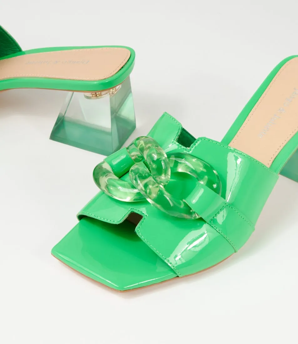 DJANGO & JULIETTE Rulie Lime Patent Leather Mules