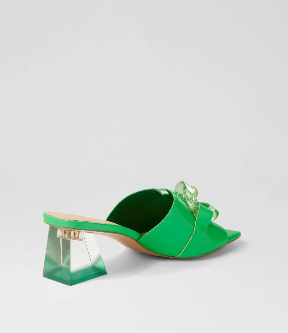 DJANGO & JULIETTE Rulie Lime Patent Leather Mules