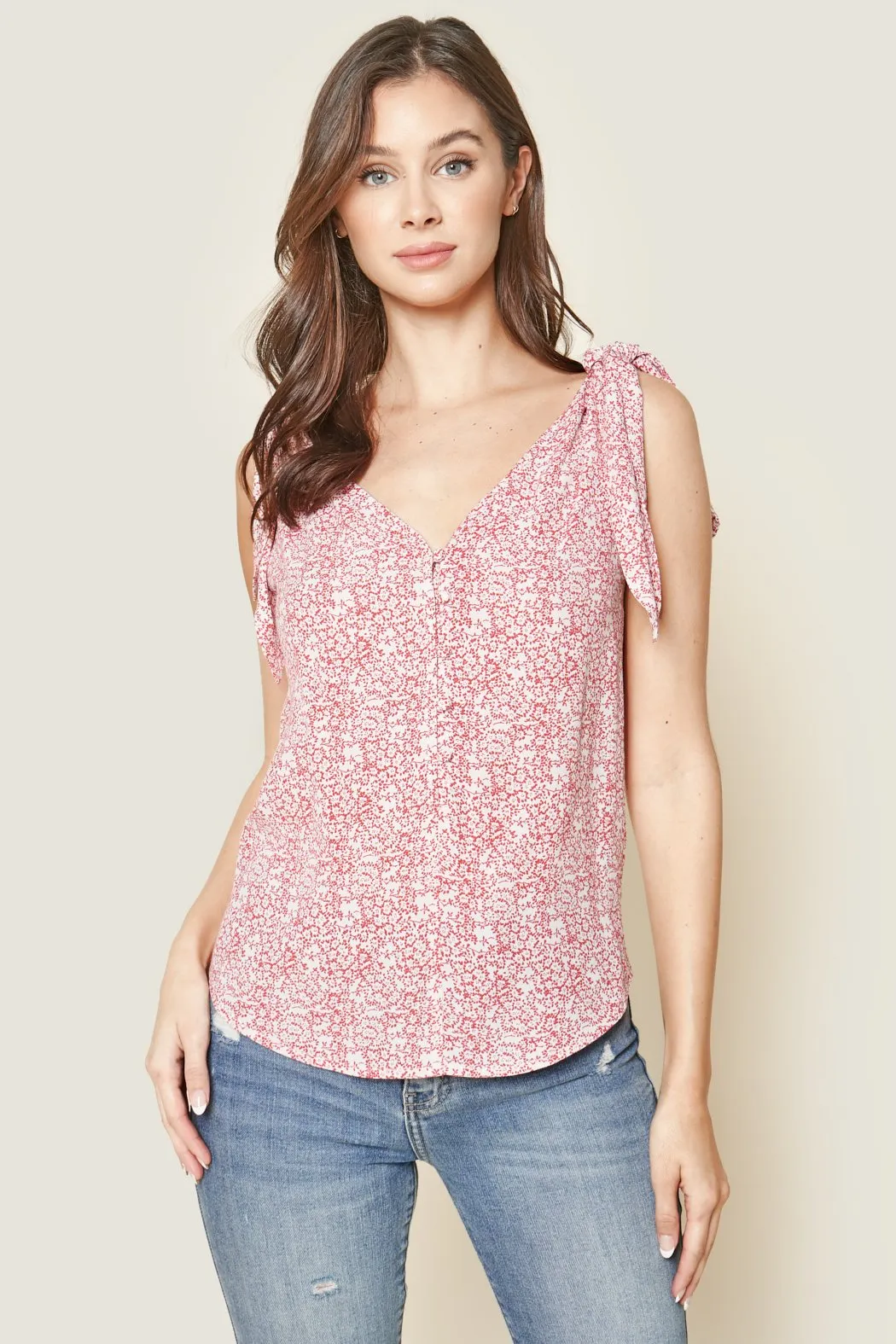 Elerie Sleeveless Floral Print Shoulder Tie Top