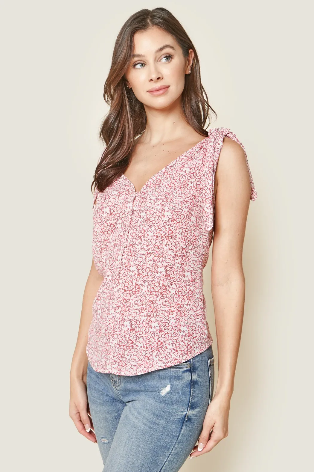 Elerie Sleeveless Floral Print Shoulder Tie Top