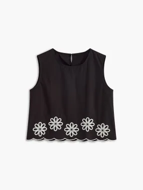 Embroidery Round Neck Sleeveless Tank Top