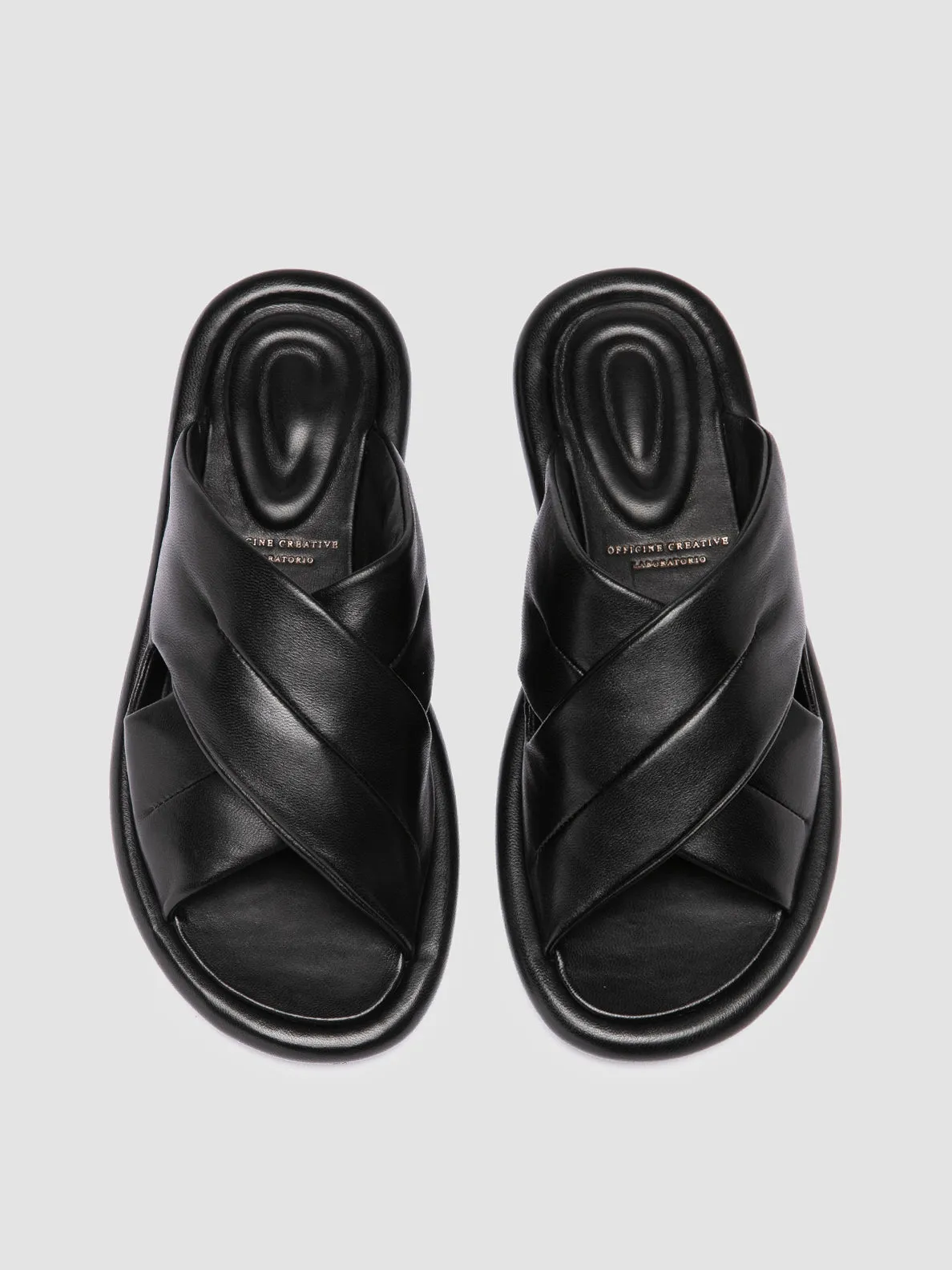 ESTENS 108 - Black Leather Slide Sandals