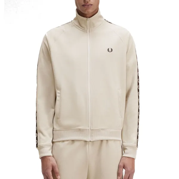 Fred Perry - Contrast Tape Track Jacket - Light Oyster/ Black