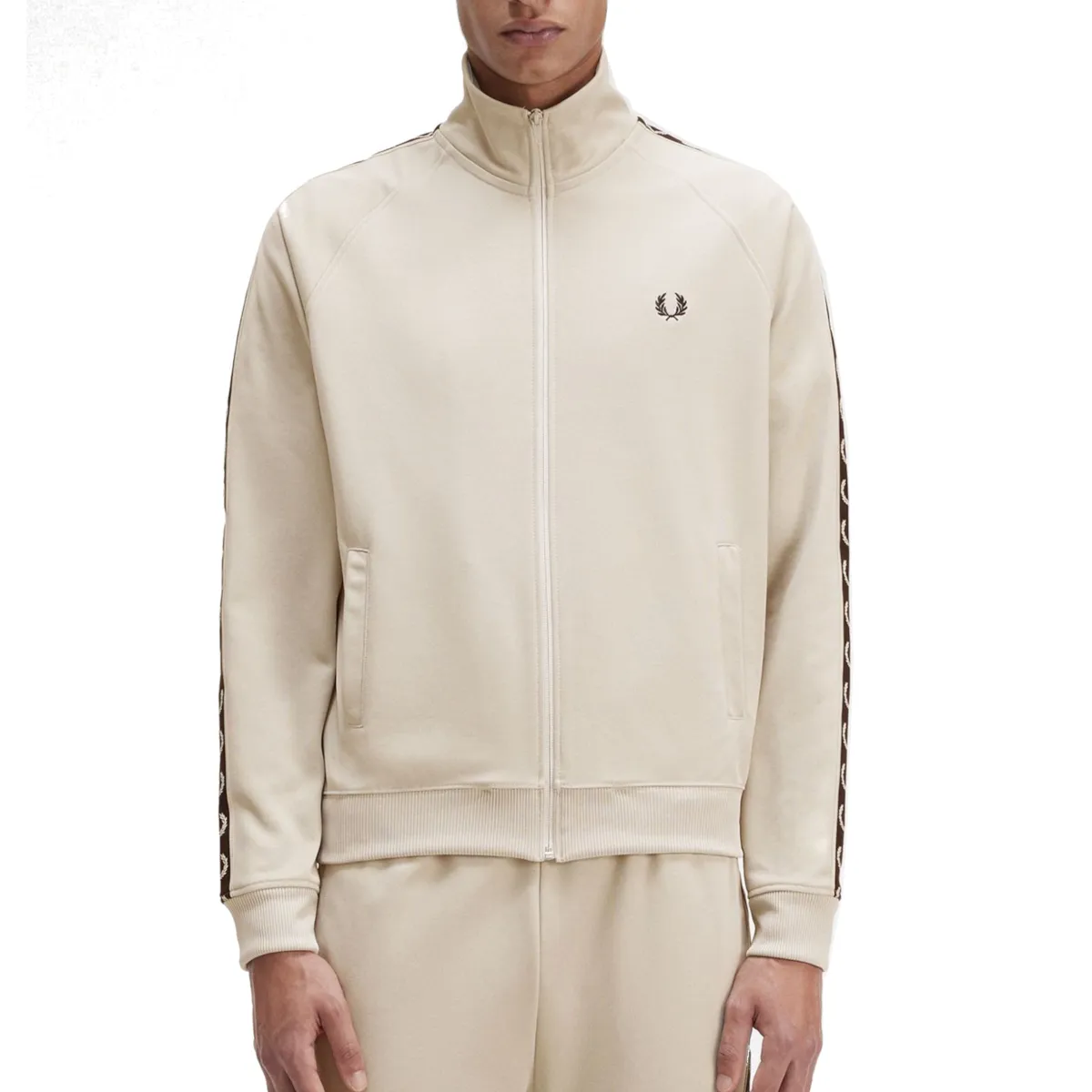 Fred Perry - Contrast Tape Track Jacket - Light Oyster/ Black