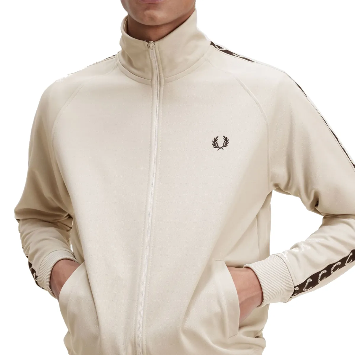 Fred Perry - Contrast Tape Track Jacket - Light Oyster/ Black