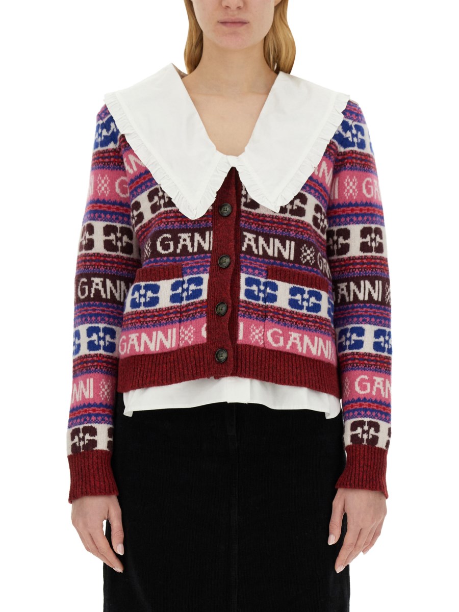 GANNI      CARDIGAN IN LANA CON SCOLLO A V