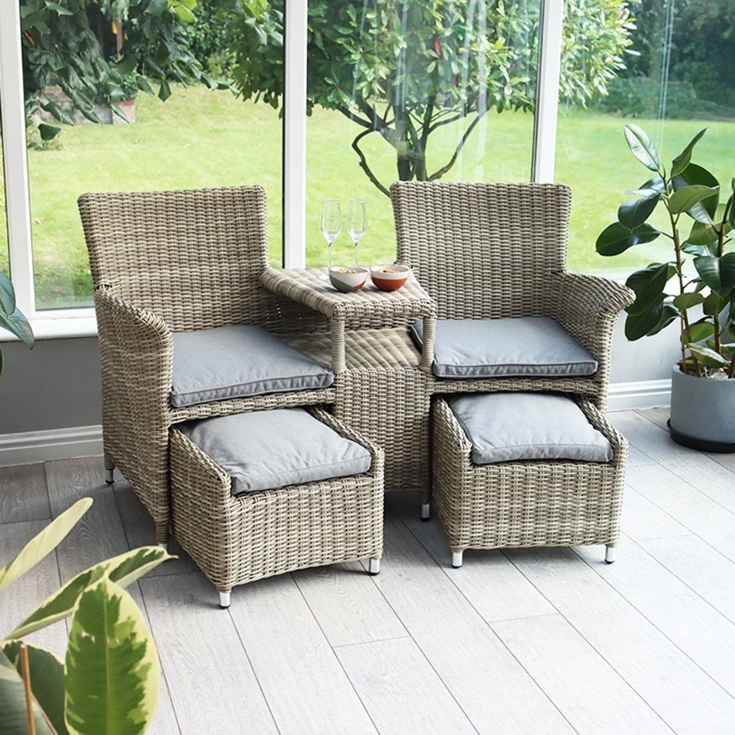 Garden Furniture | WENTWORTH Companion Set with pull out footstools including Cushions | Royalcraft