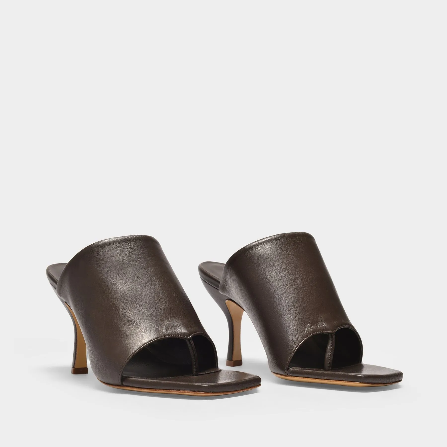 Gia x Pernille Teisbaek  80 Mm Flip Flops Mules in Dark Brown Leather