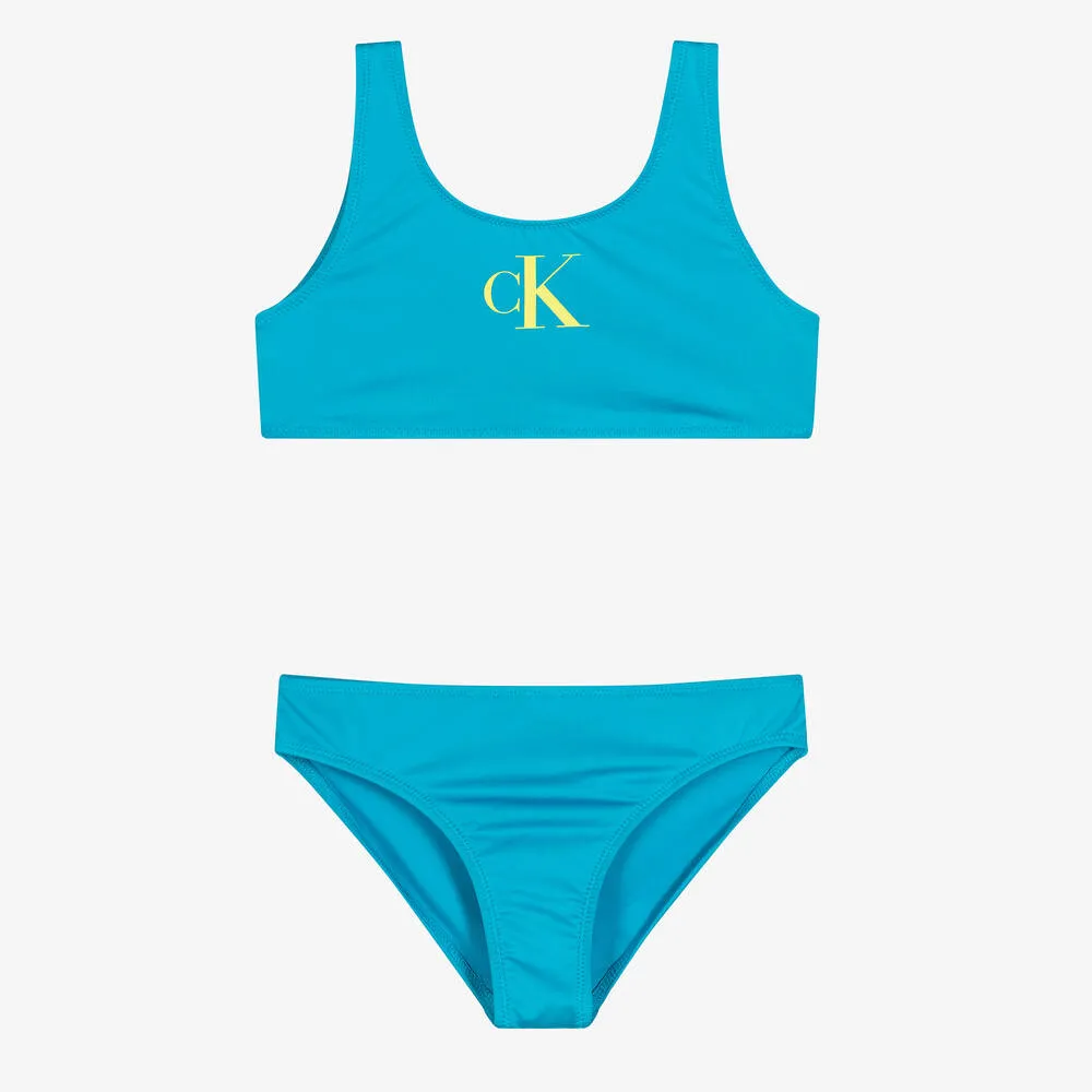 Girls Blue Monogram Logo Bikini