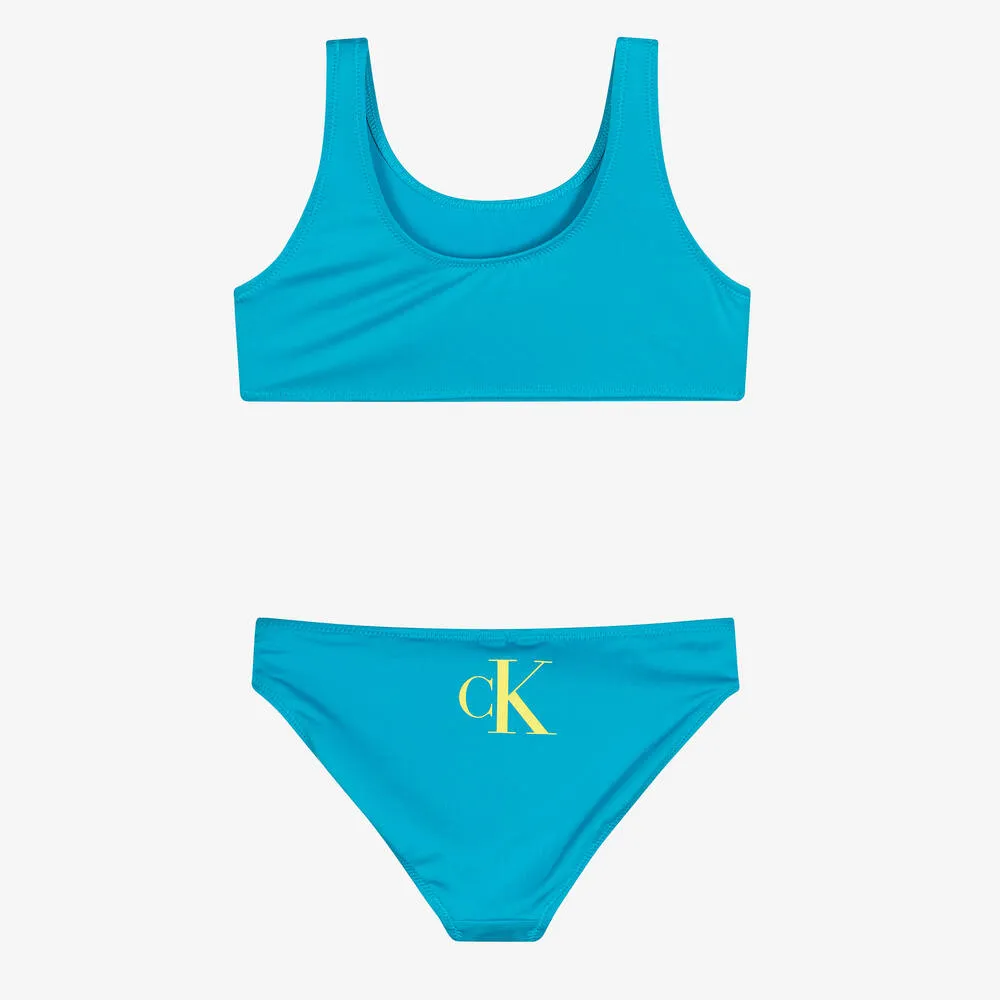 Girls Blue Monogram Logo Bikini