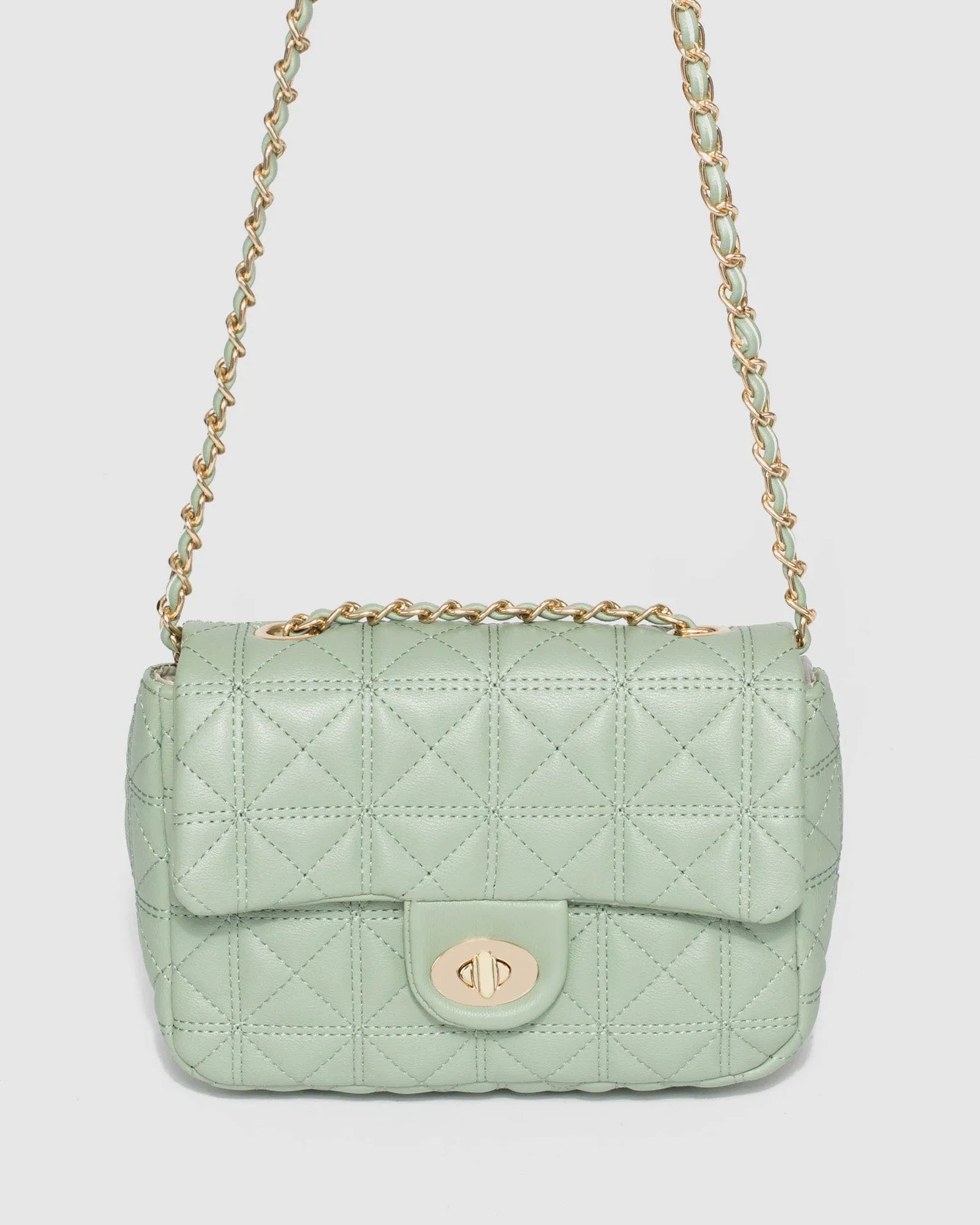 Green Mia Quilted Crossbody Bag