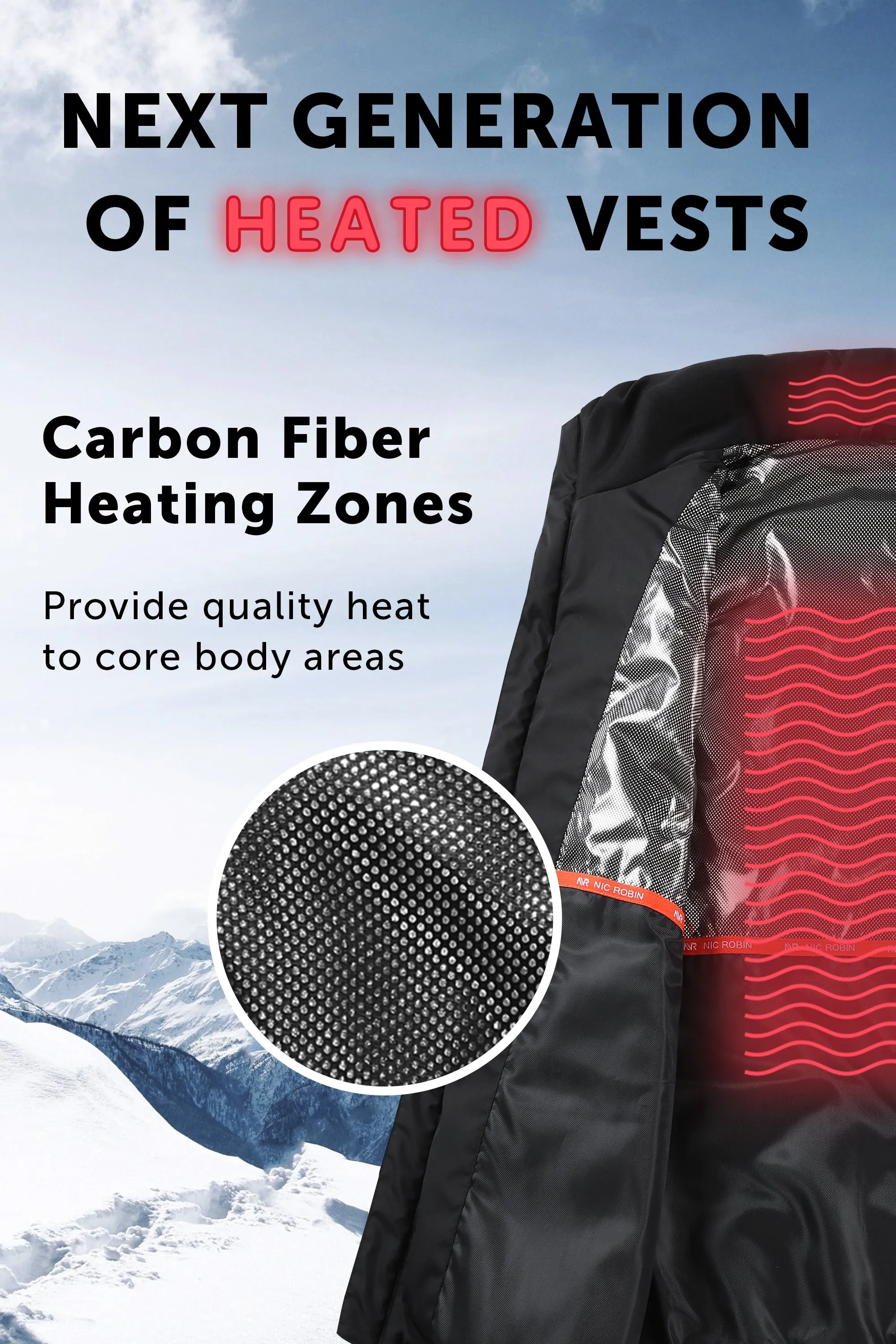 Heated Vest for Boys with Rechargeable Battery Pack Included - Lightweight Electric Heating 7v Smart Warming Vest Black