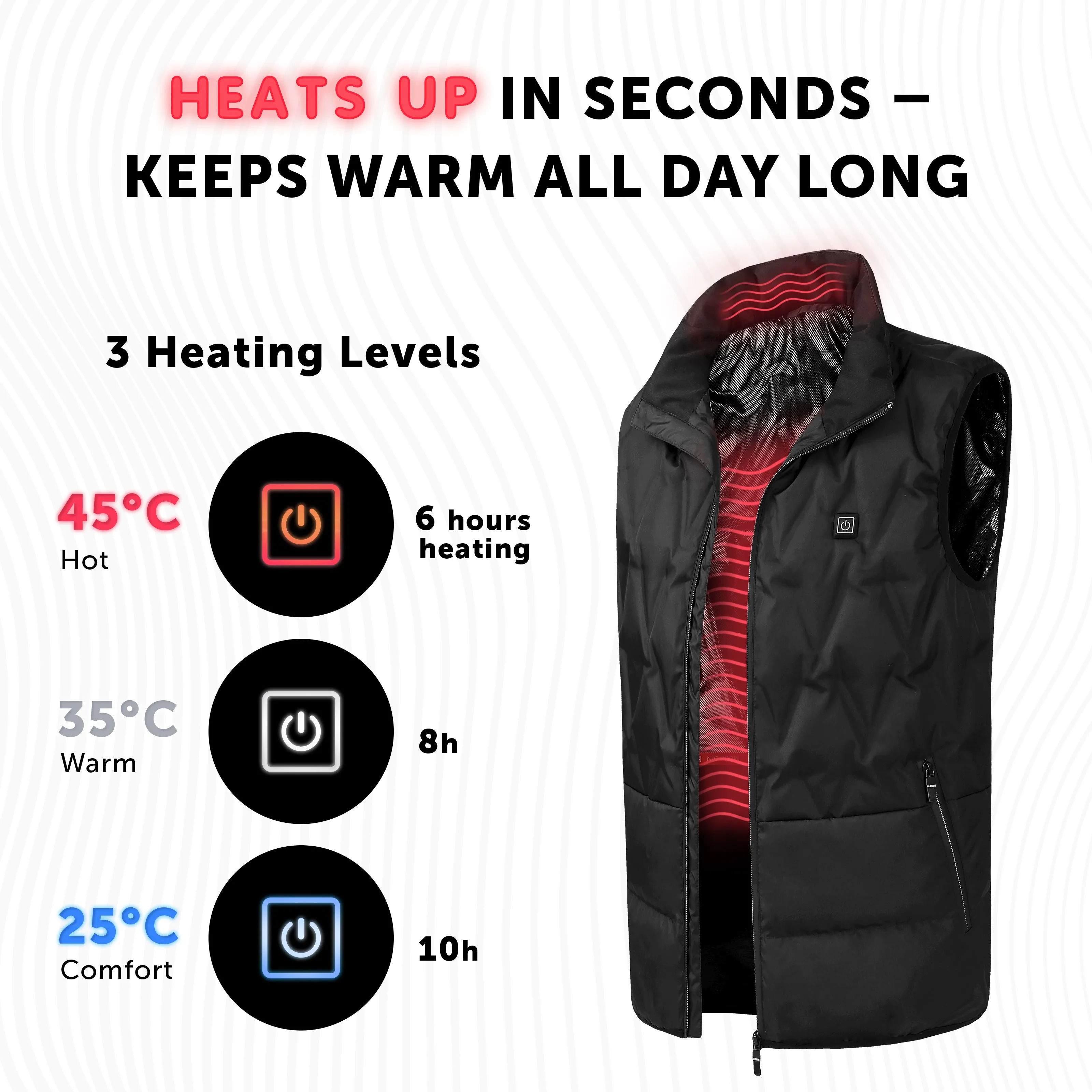 Heated Vest for Boys with Rechargeable Battery Pack Included - Lightweight Electric Heating 7v Smart Warming Vest Black